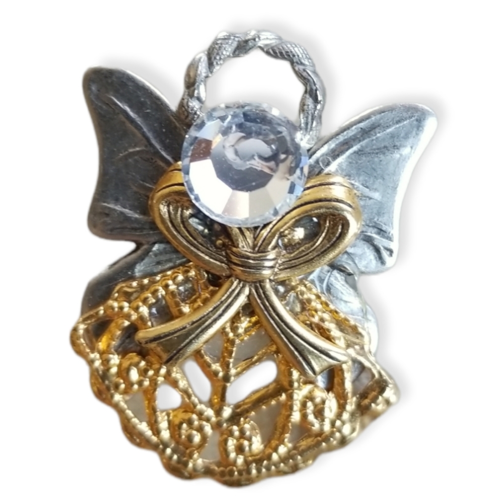 Hand Crafted Vintage Angel Tac Pin Brooch Silver and Gold Tone